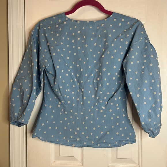 Madewell * Top Soft Blue with White Polka Dots Size 0 - Picture 5 of 6